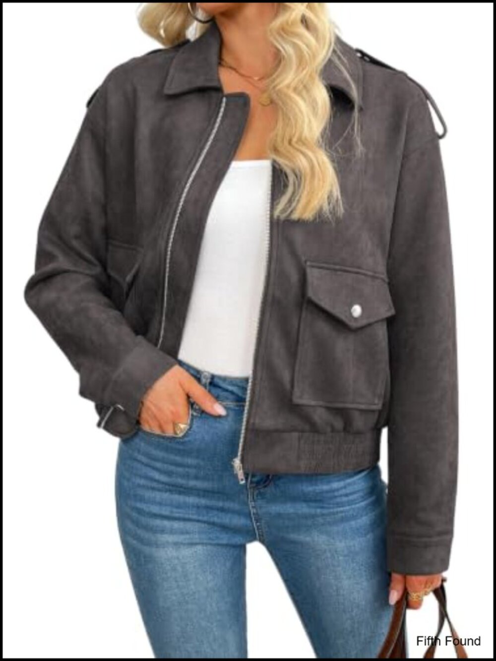 Faux Suede Zip Up Jacket Long Sleeve Collar Relaxed Fit Casual Fall
